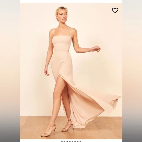 sachin and babi light blue dress Reformation Gavin Dress Champagne Wishes by Reformation